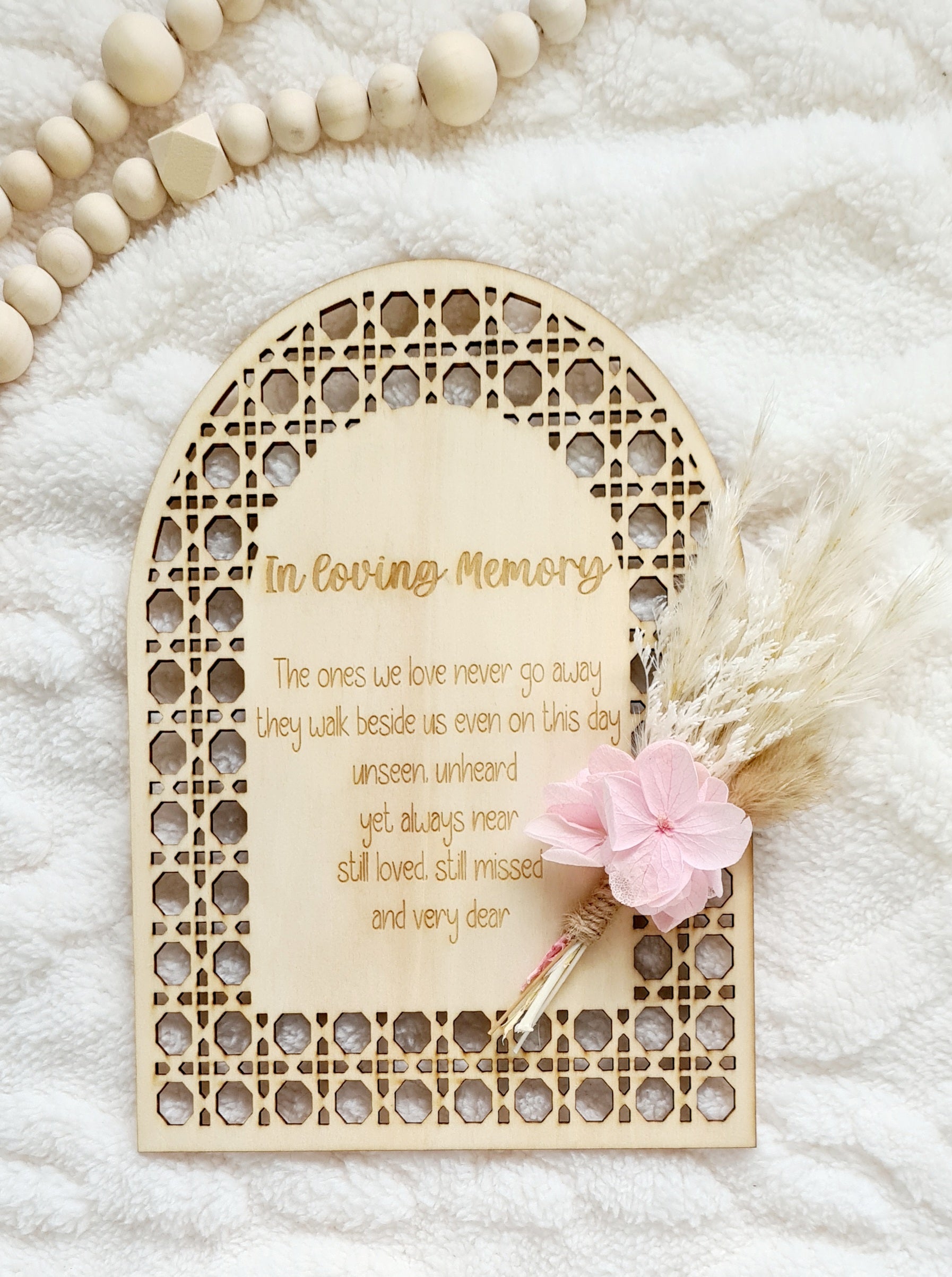 In loving memory rattan plaque remembered with love