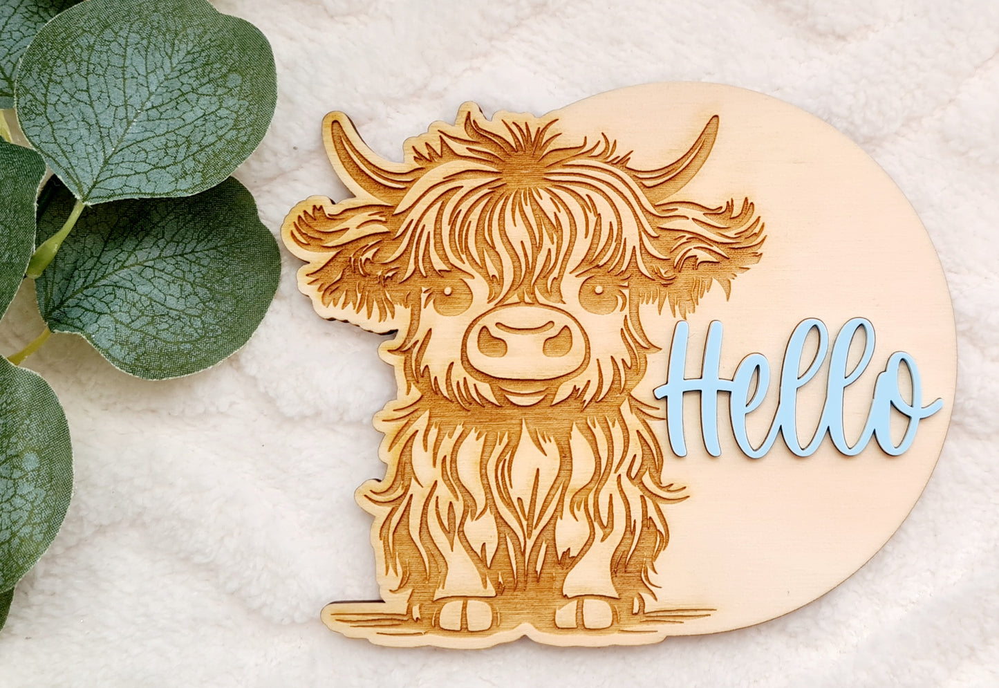 Highland Cow Hello Plaque