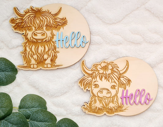 Highland Cow Hello Plaque